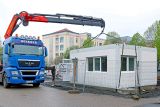 Container für Pforte an Flüchtlingsunterkunft in Wimbern aufgestellt